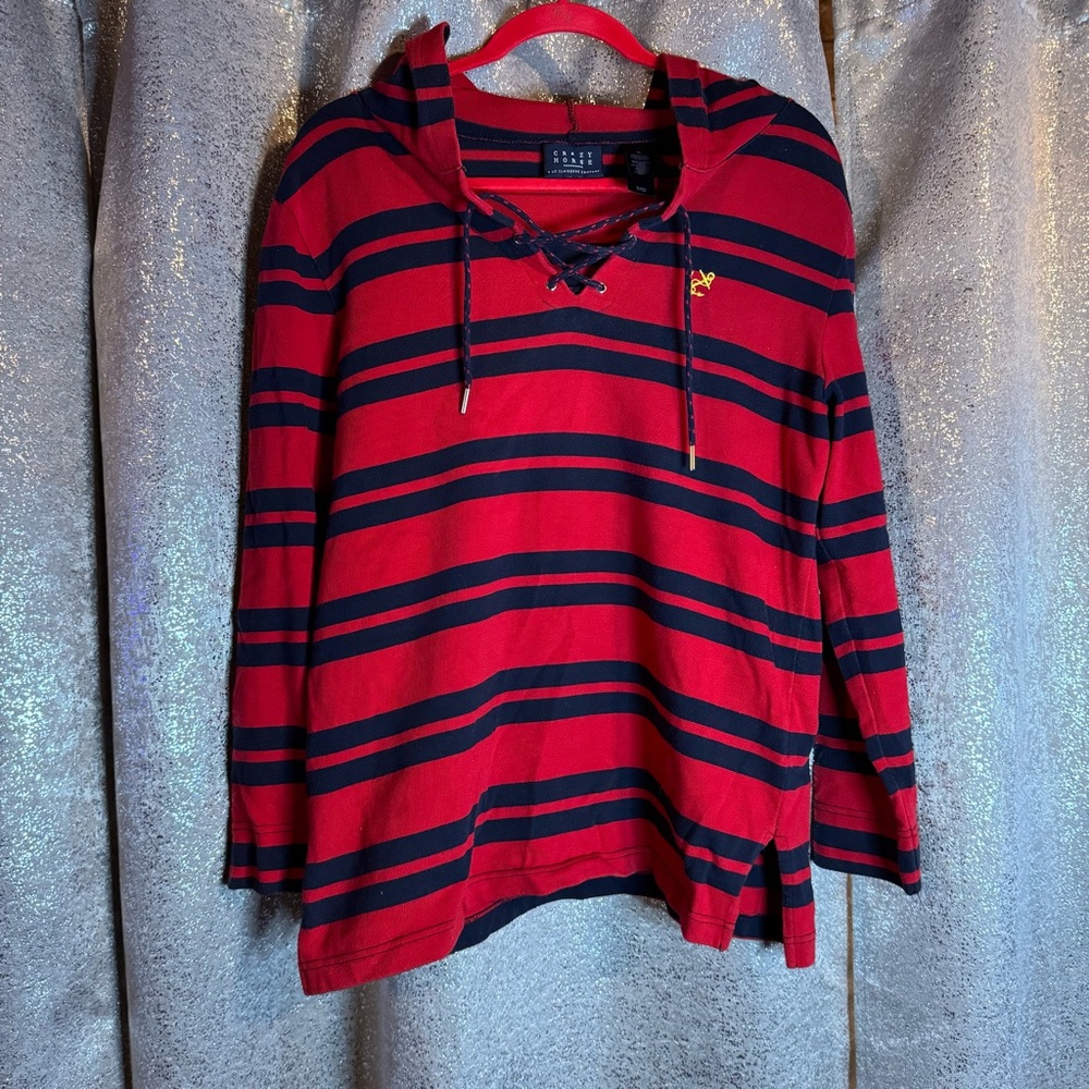 Red and Blue Striped Nautical Hoodie Shirt